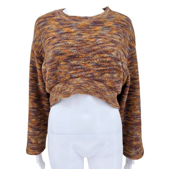 Zara Cropped Baggy Crewneck Soft Sweater Orange L - Picture 1 of 4